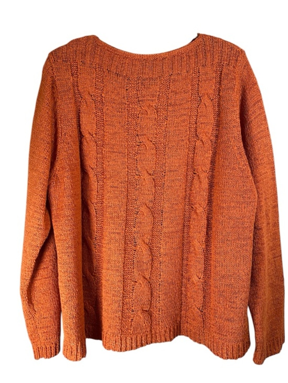 NORTON STUDIO WOMAN Open Knit Cable Wide Neck Sweater‎ Pumpkin Color 2X